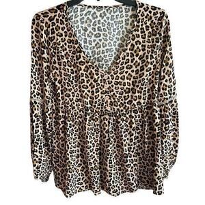 Unbranded tan black boho animal print cheetah Cottagecore blouse size M